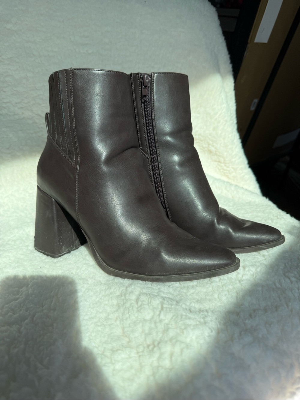 Madden Girl Dark Brown Pointed Toe Block Heel Ankle Boots